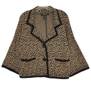 NINE WEST Leopard Print Knit Jacket Notch Collar Cardigan Women’s Size Medium